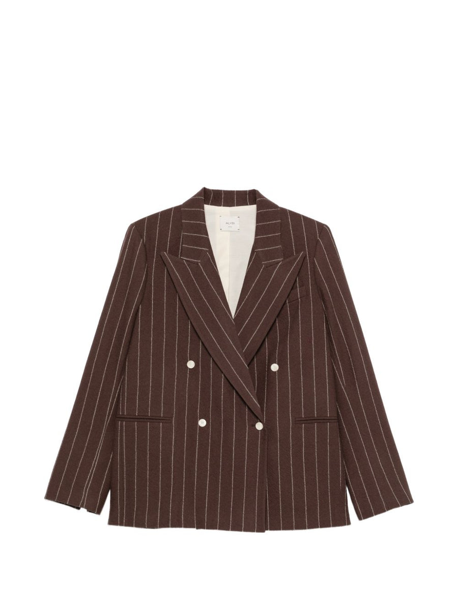 Alysi Wool Pinstripe Blazer — Brown