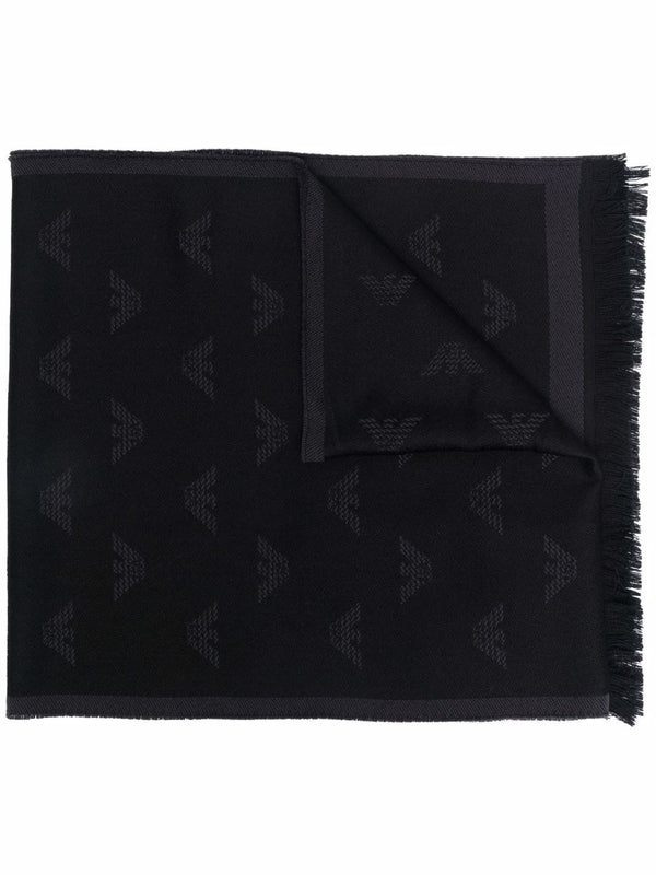 Emporio Armani Embroidered Logo Wool Scarf — Black