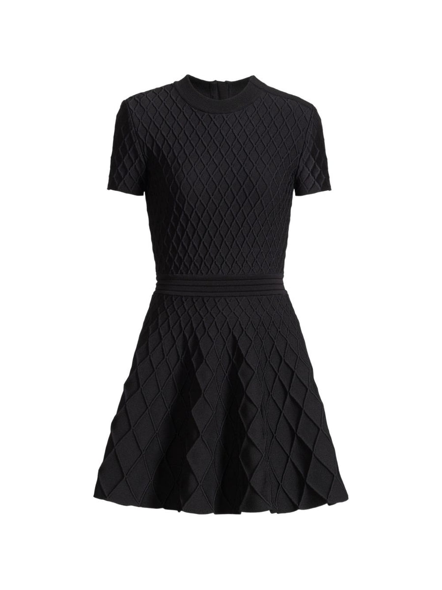 Balmain Quilted Flared Mini Dress — Black