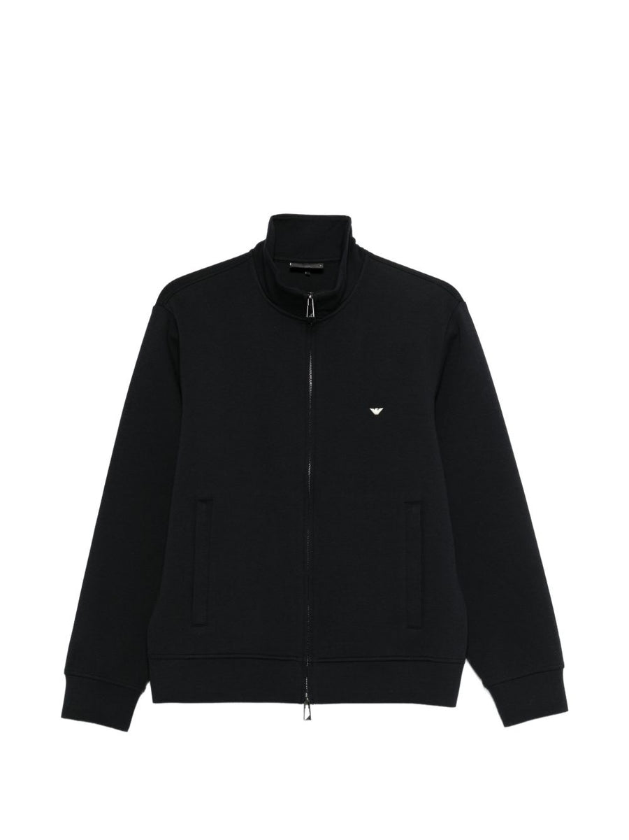 Emporio Armani Zip-Up Mock Neck Sweatshirt — Black