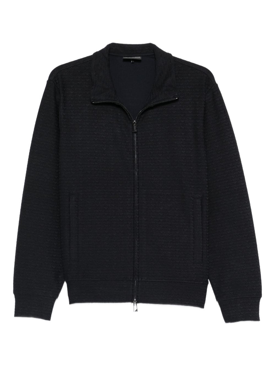 Emporio Armani Logo-Textured Zip Sweatshirt — Black