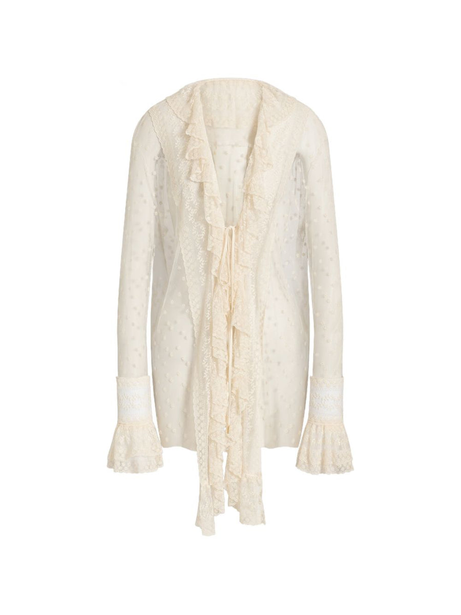 032C Sheer Tulle Blouse — Cream