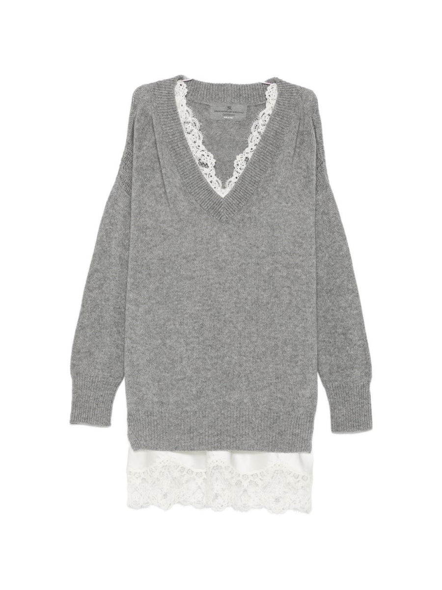 Ermanno Scervino Cashmere with Lace Trim Dress — Grey