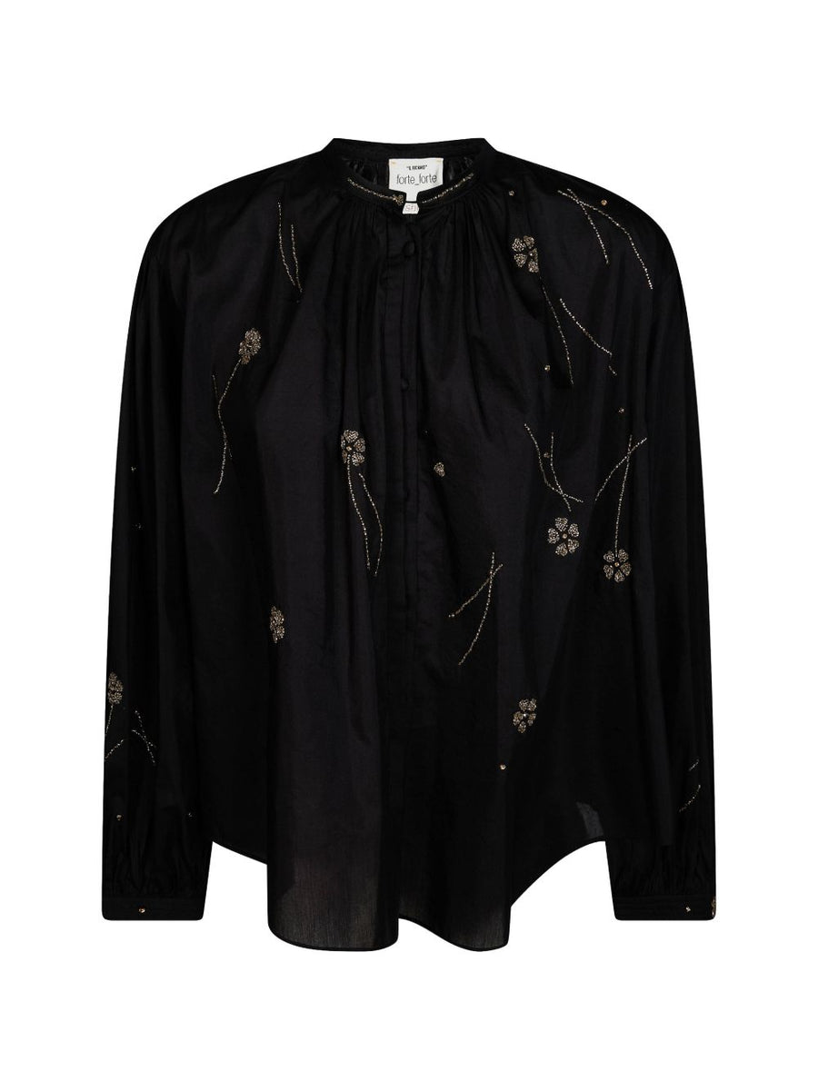 Forte Forte Embroidered Floral Blouse — Black