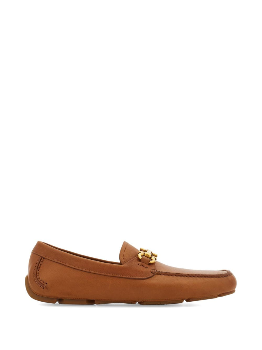 Ferragamo Gold-Tone Hardware Loafer — Brown