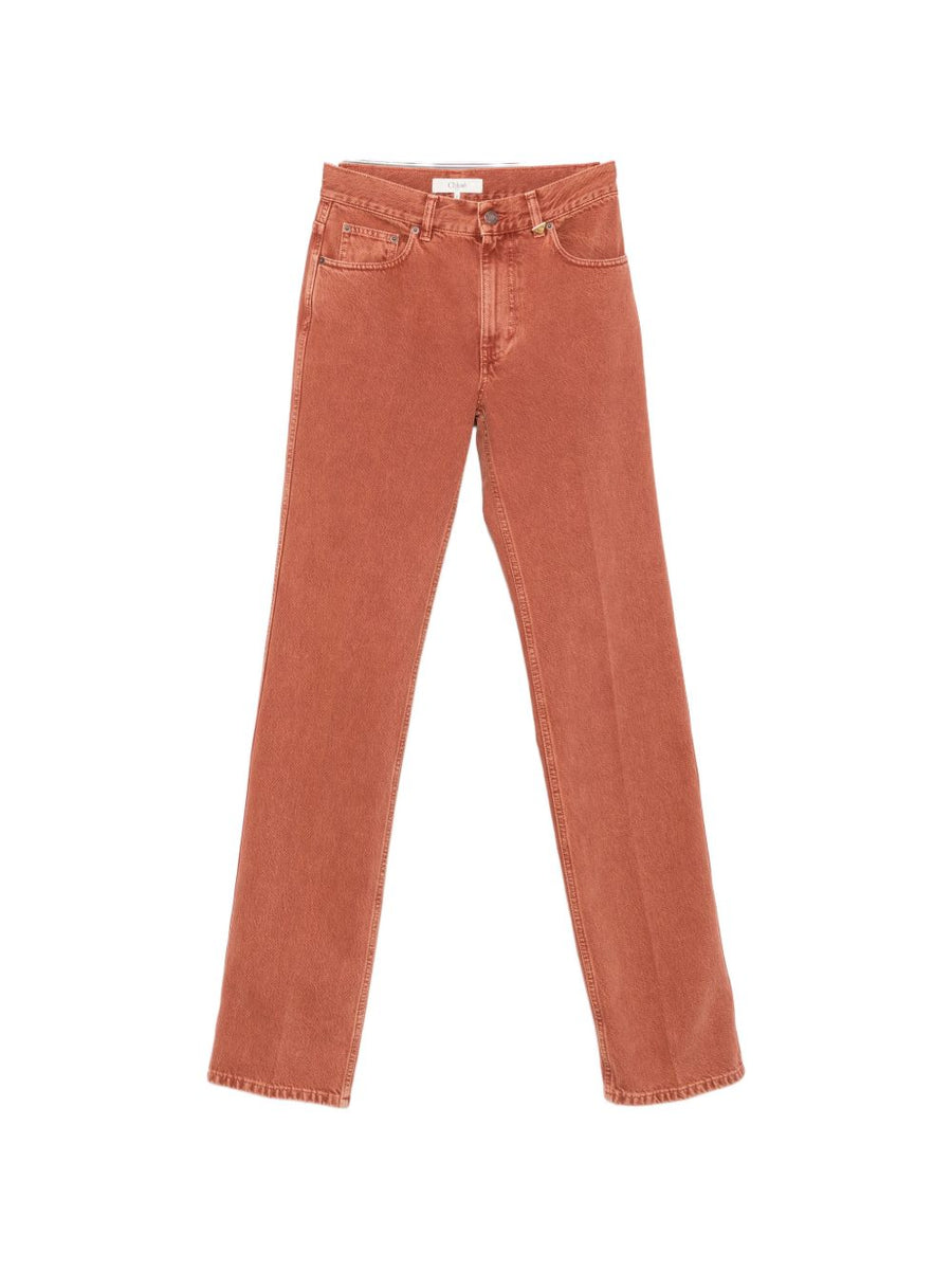 Chloé Straight-Leg Denim Jeans — Rust