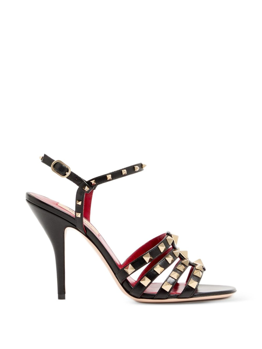 Valentino Garavani Studded Kidskin Leather Sandal Heel — Black