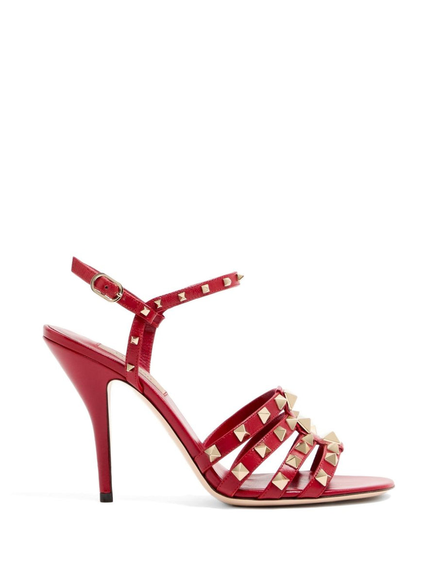 Valentino Garavani Studded Kidskin Leather Heel Sandal — Red