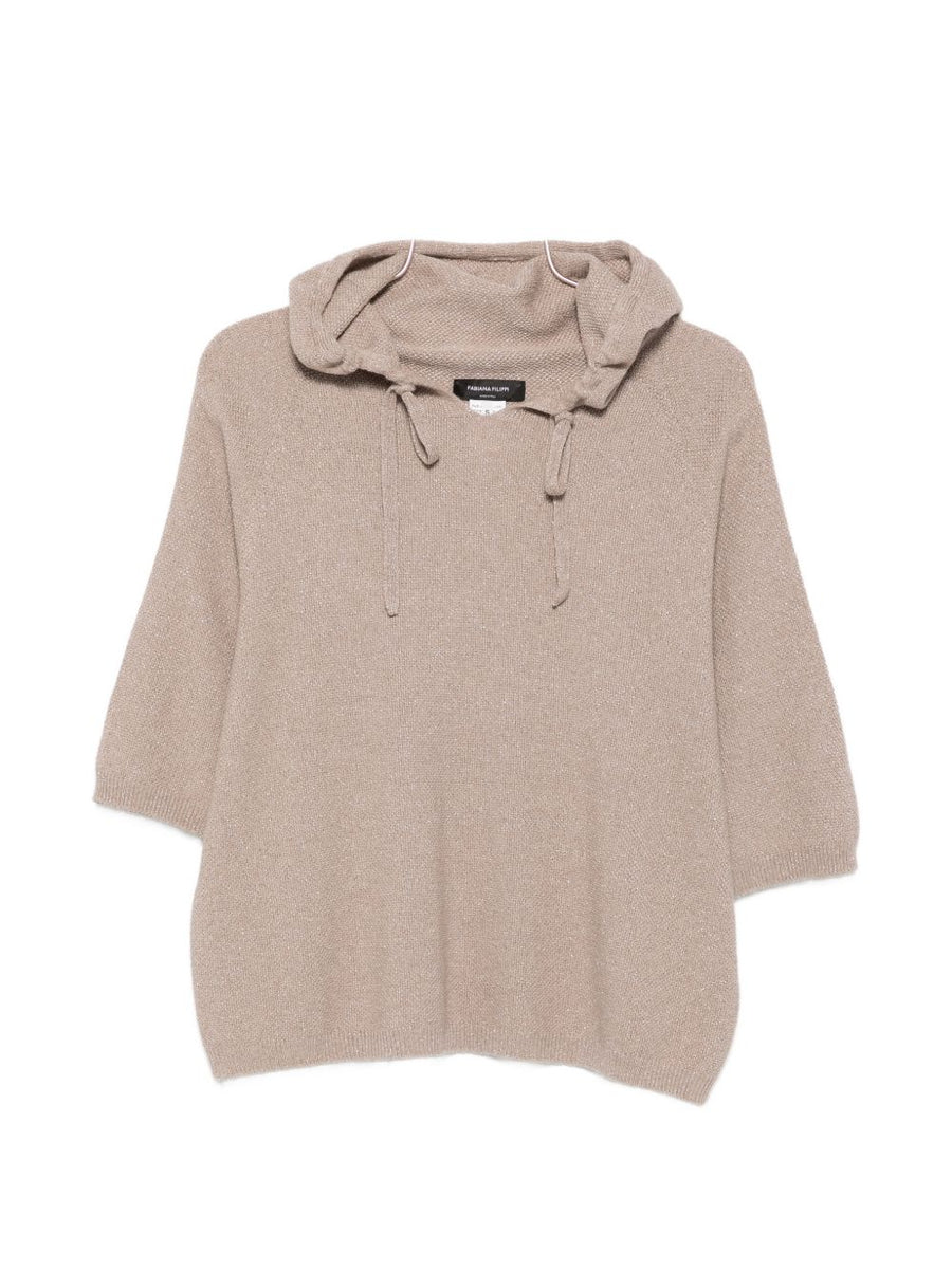 Fabiana Filippi Metallic-Finish Wool-Blend Sweatshirt — Beige