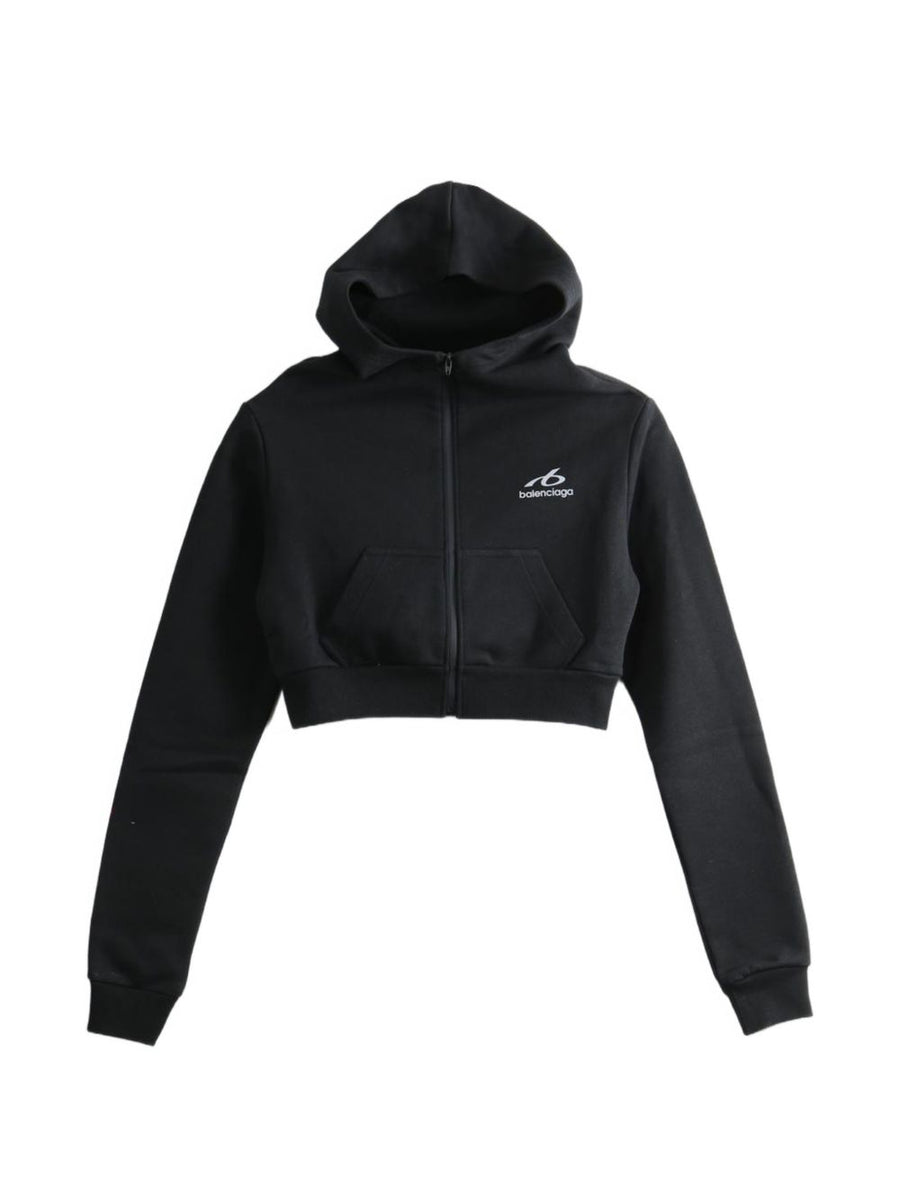 Balenciaga Cropped Zip-Up Hoodie — Black