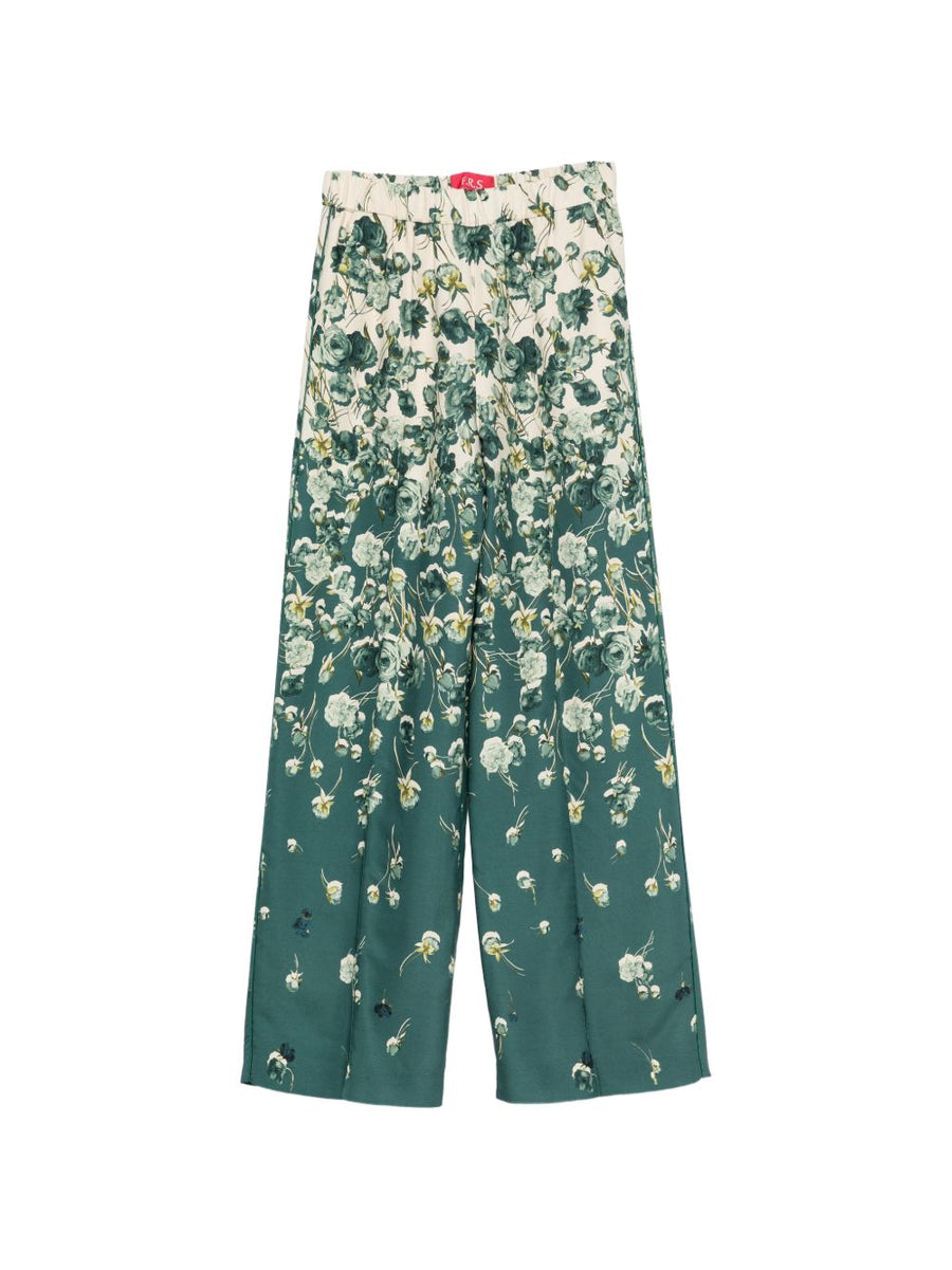 F.R.S . Floral Print Wide-Leg Trousers — Green