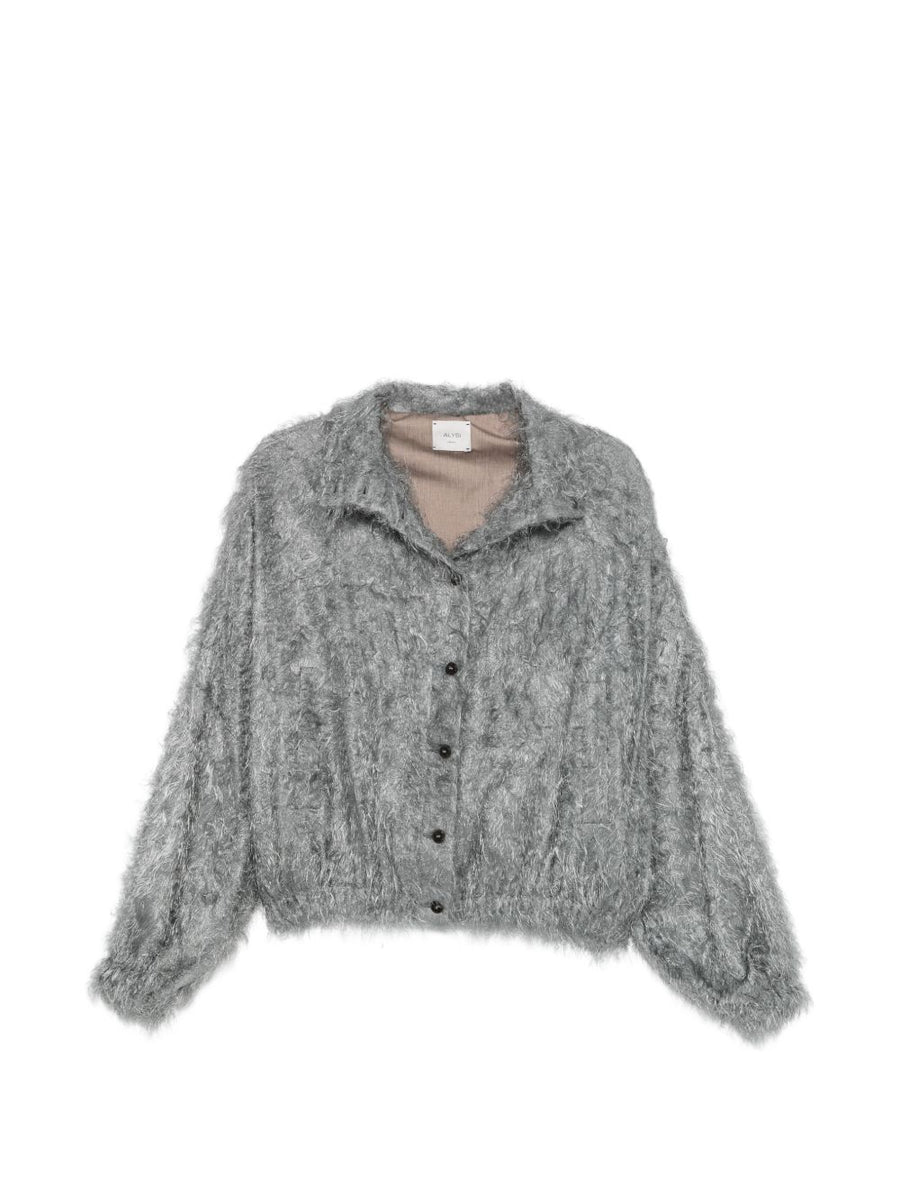 Alysi Fringed Knit Overshirt — Grey