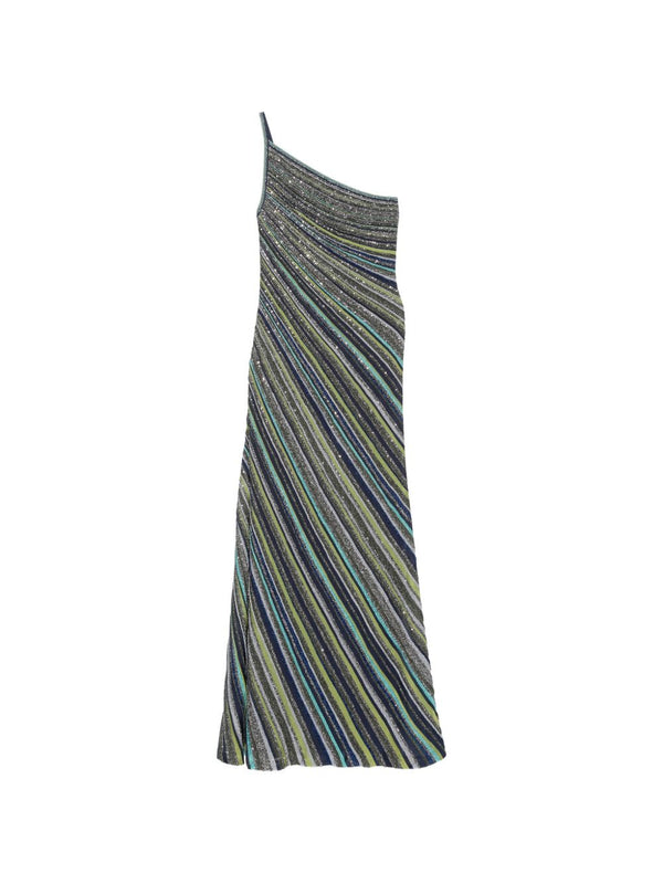 Missoni Striped One-Shoulder Dress — Grey