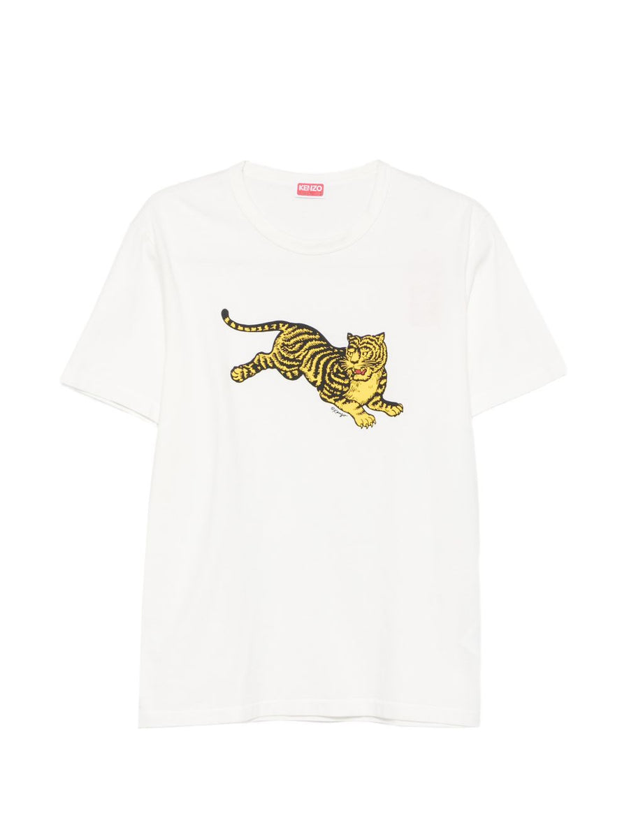 Kenzo Tiger-Embroidered Cotton T-Shirt — White