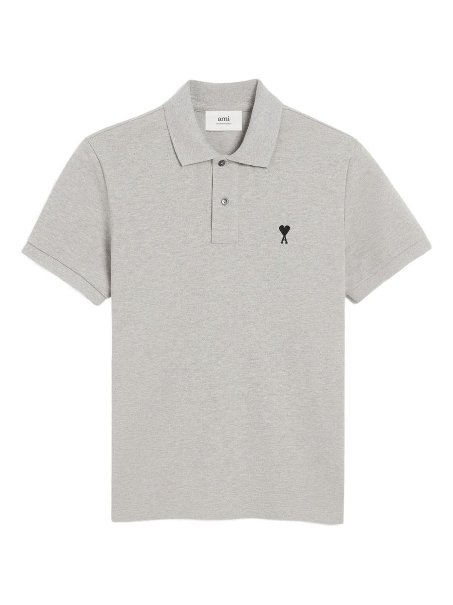 Ami Paris Ami de Cœur Embroidered Cotton Polo — Heather Gray