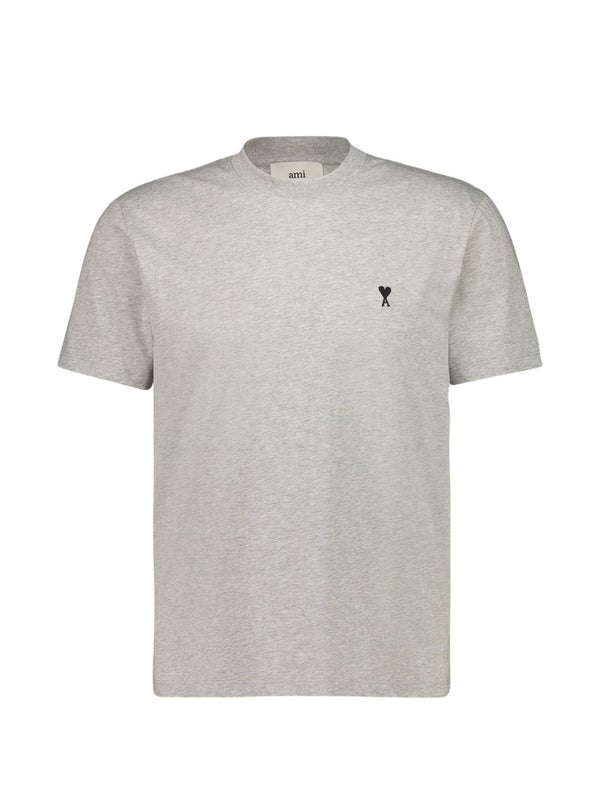 Ami Paris Logo-Embroidered Cotton T-shirt — heather grey