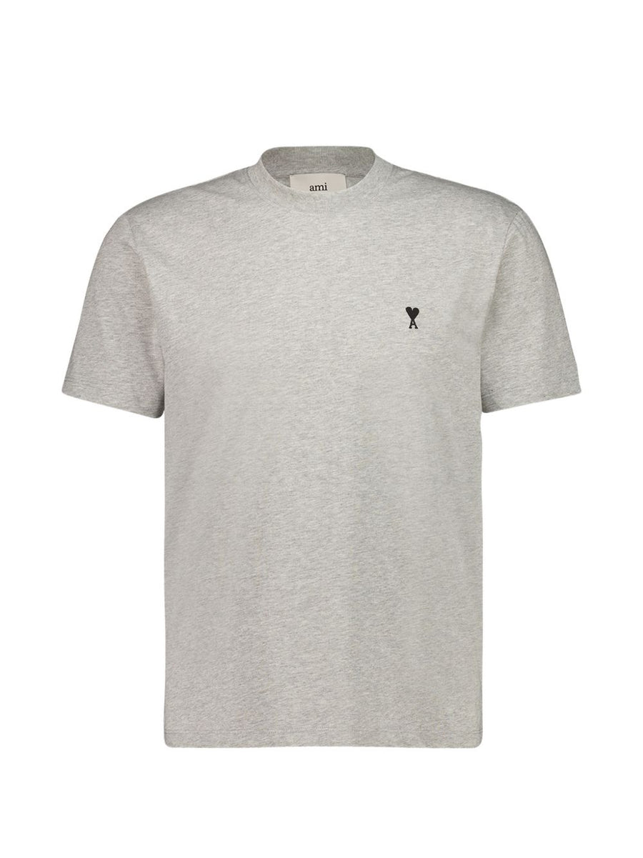 Ami Paris Logo-Embroidered Cotton T-shirt — heather grey