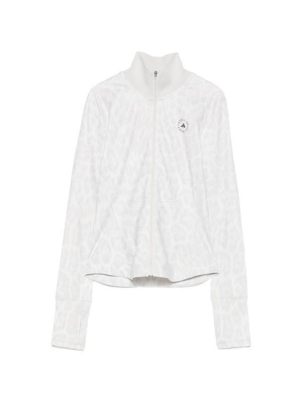 سويت شيرت Adidas By Stella McCartney بطبعة الفهد وياقة عالية الرقبة — أبيض