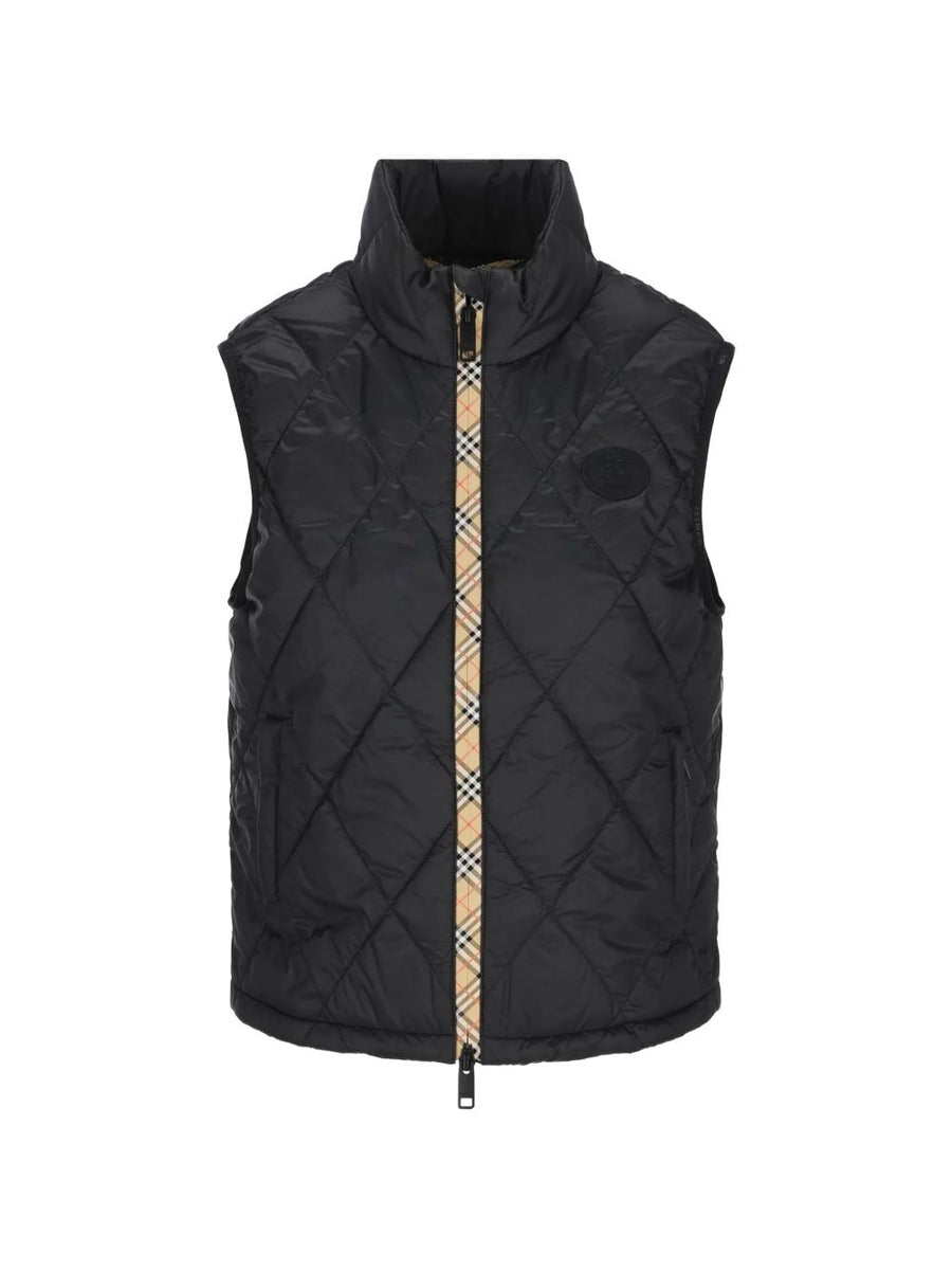Burberry Diamond-Quilted Down Vest — Black