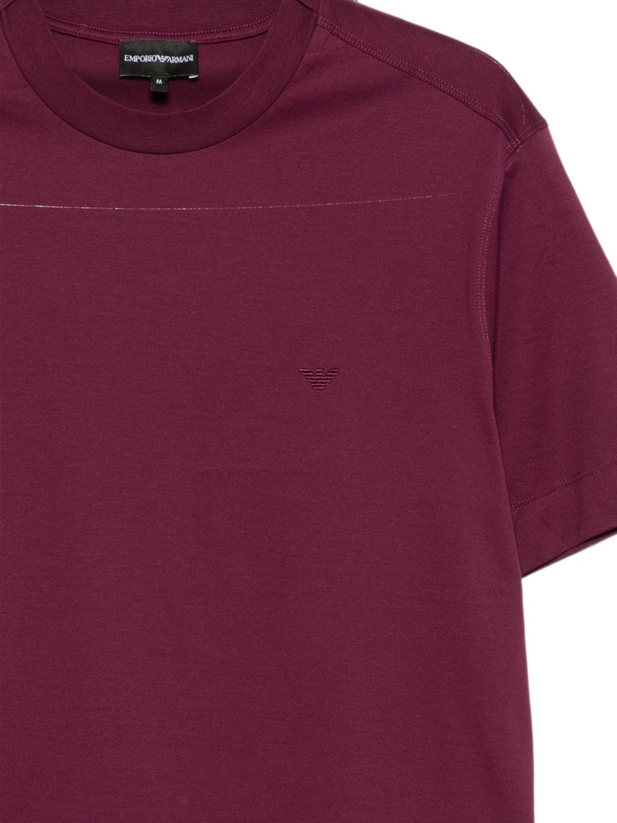 Emporio Armani Logo-Embroidered Cotton T-Shirt — Burgundy