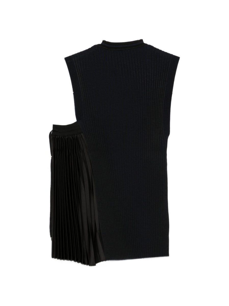 Emporio Armani Ribbed Knit with Pleated Panel Tank Top — Black