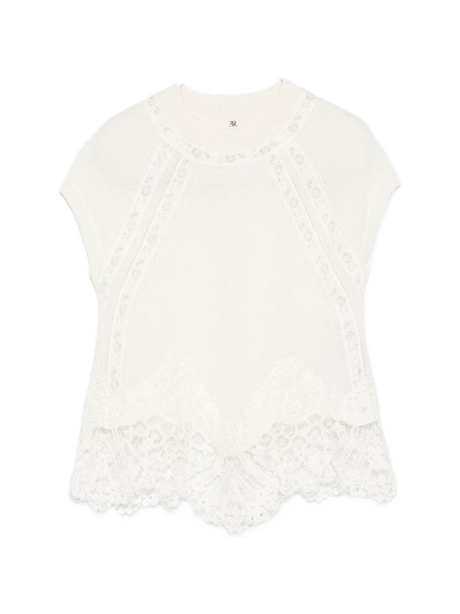 Ermanno Scervino Lace-Trim Cashmere Blouse — White