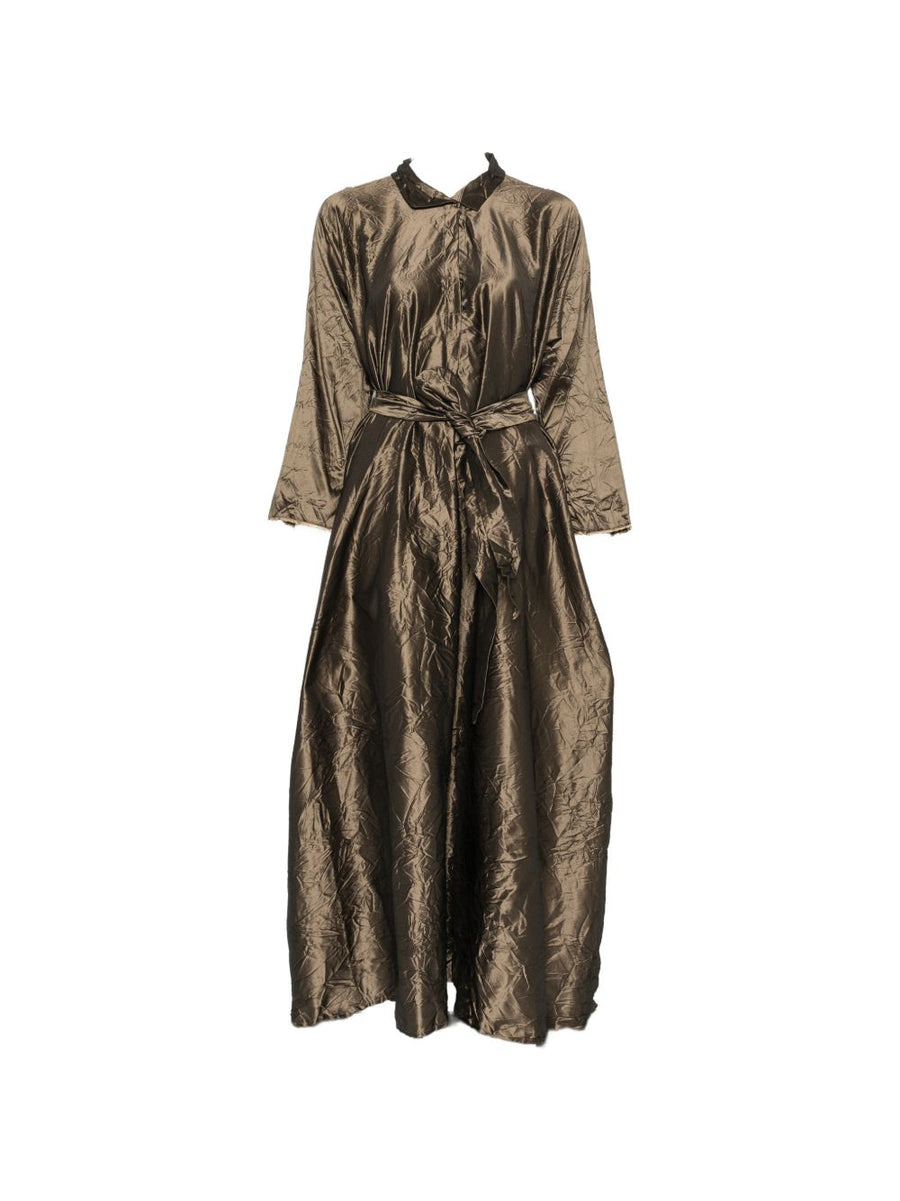Daniela Gregis Crinkled Silk Dress — Brown