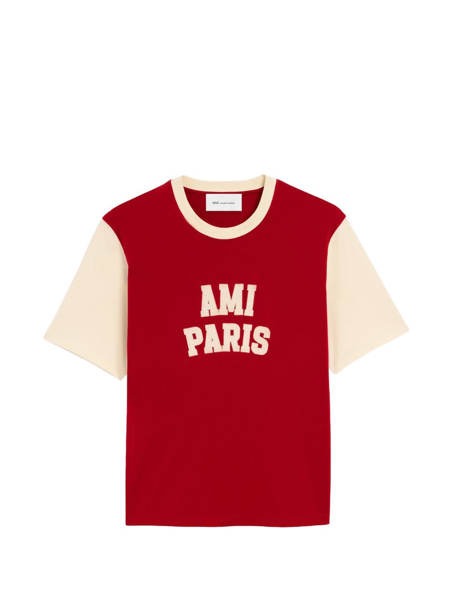 Ami Paris Logo-Embroidered T-Shirt — Red
