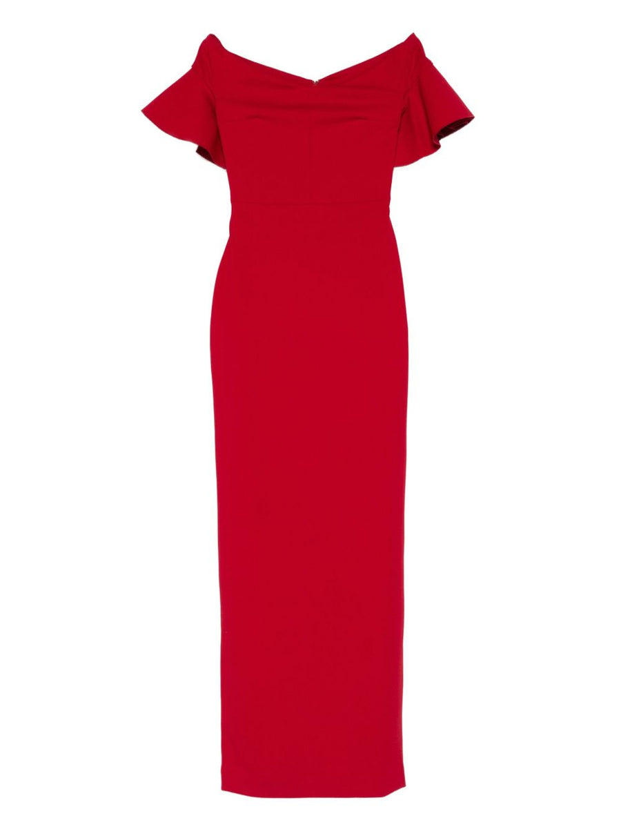 Solace London Off-Shoulder Ruffled Dress — Red
