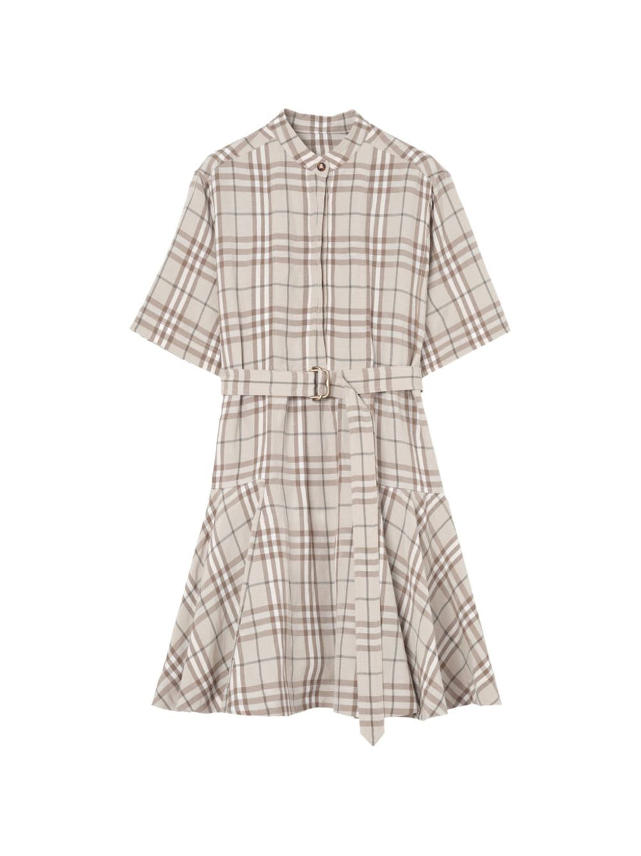 Burberry Burberry Check Linen Blend Dress — Beige