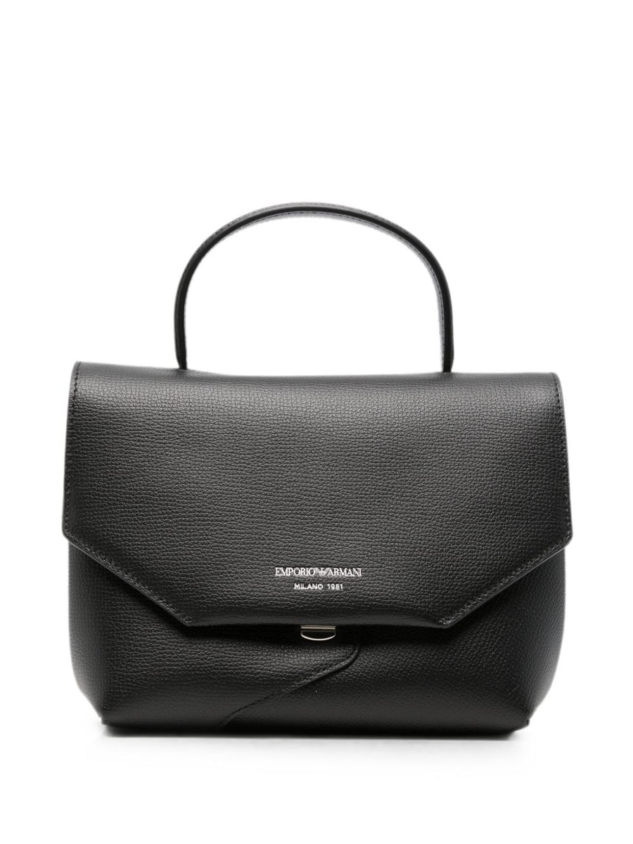 Emporio Armani Pebbled Leather Top Handle Bag — Black