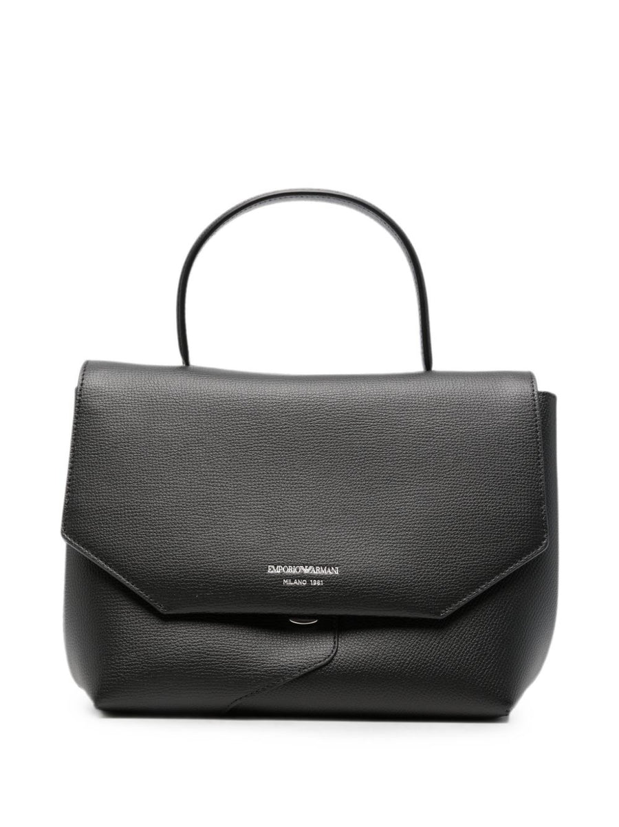 Emporio Armani Pebbled Leather Envelope Top Handle Bag — Black