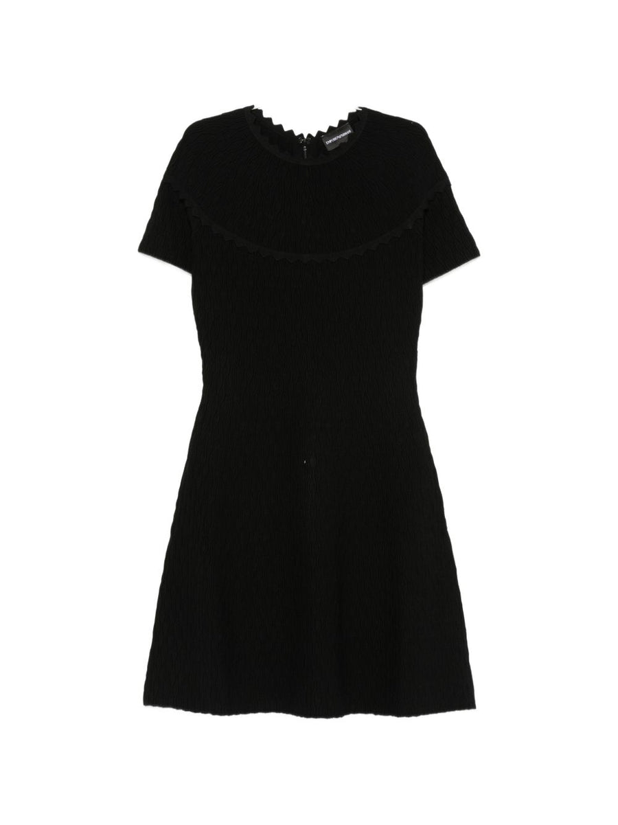 Emporio Armani Scallop-Edge Textured Dress — Black