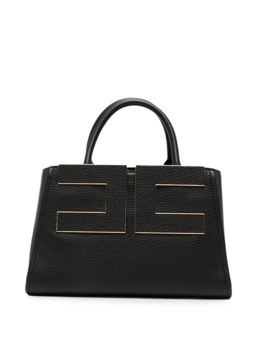 Elisabetta Franchi Pebbled Faux Leather Shoulder Bag — Black