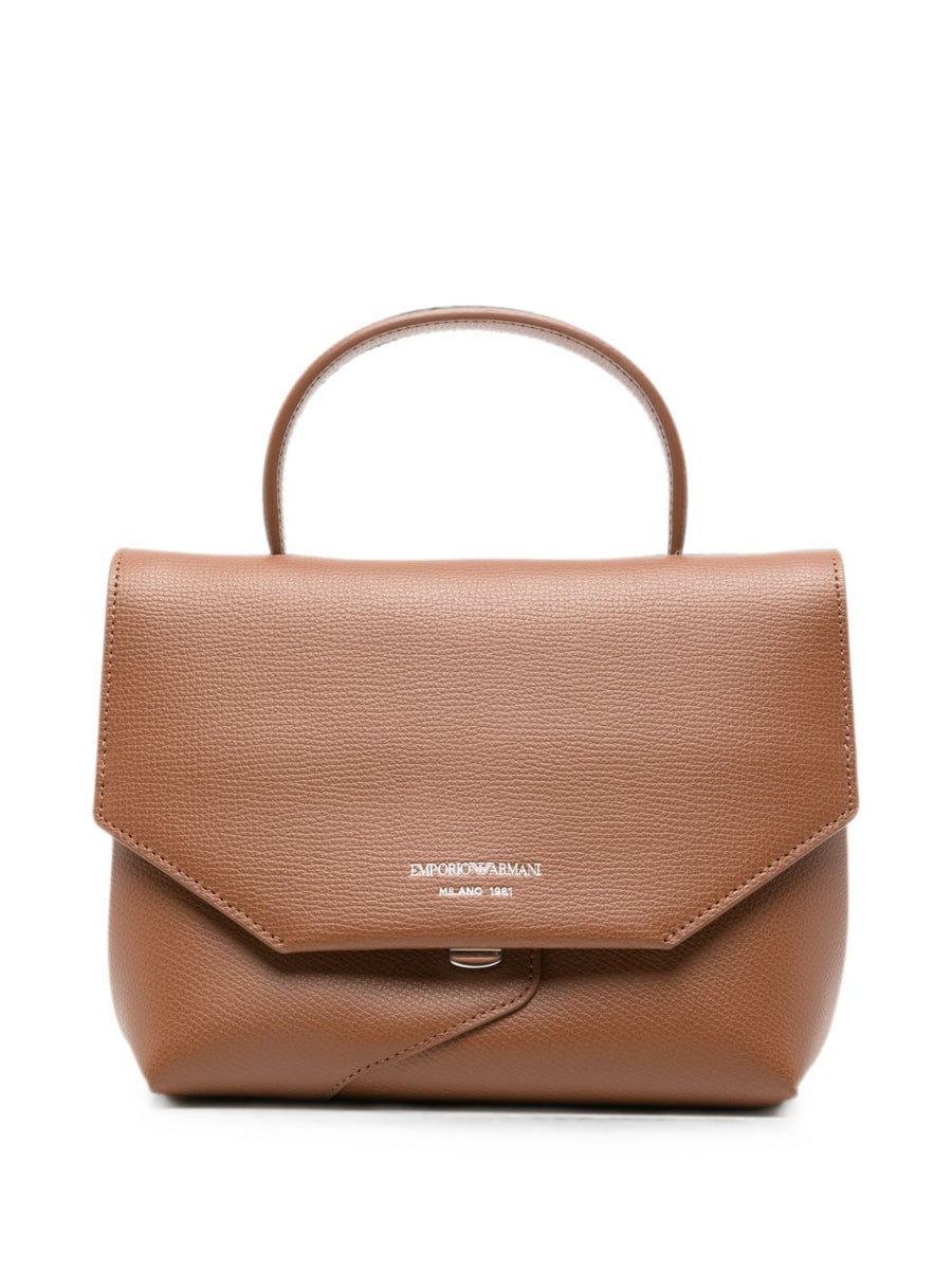 Emporio Armani Grained Leather Top Handle Bag — Tan