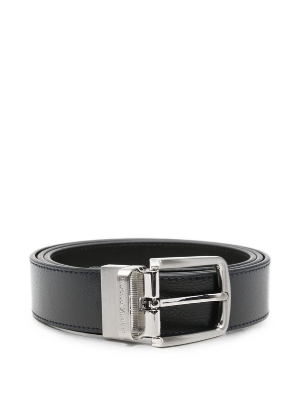Emporio Armani شعار-محفور جلد حزام — كحلي