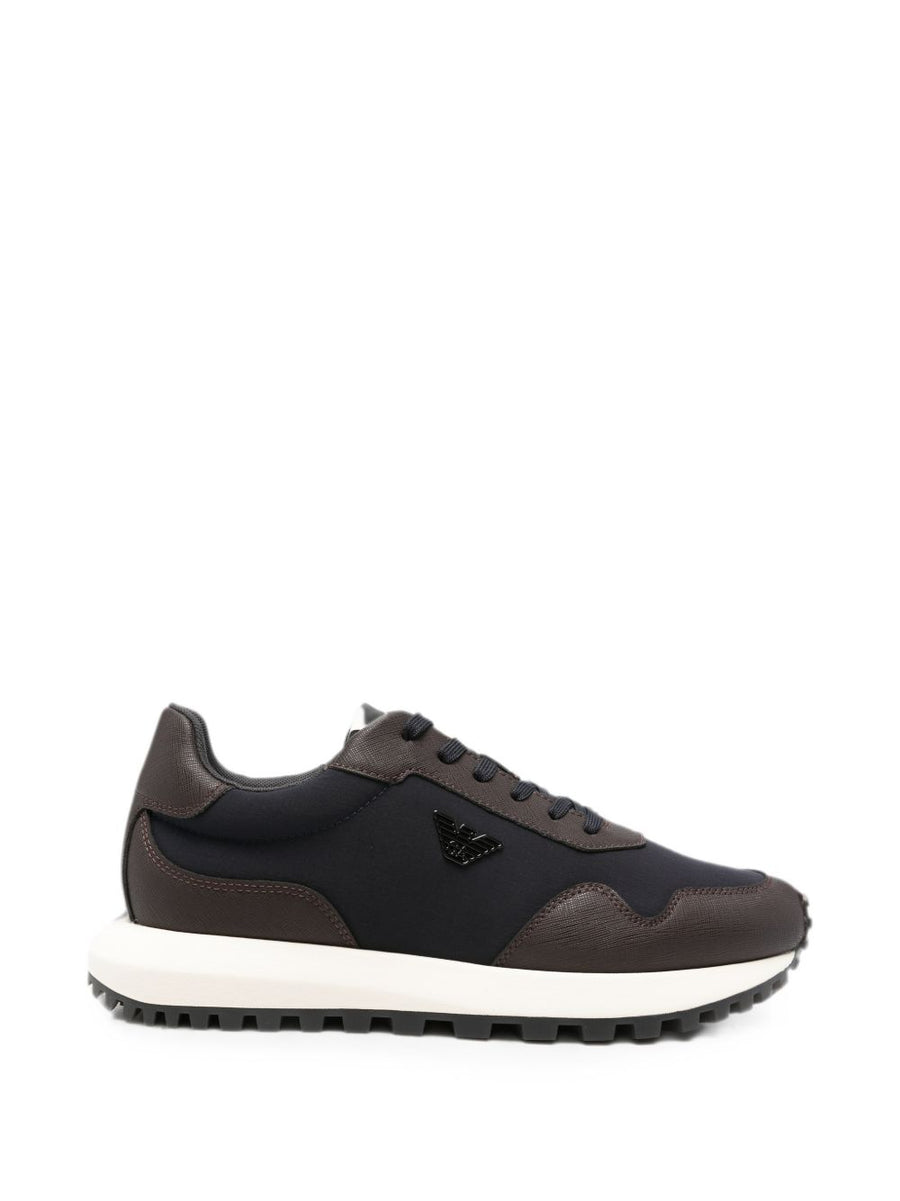 Emporio Armani Panelled Logo Sneaker — Navy