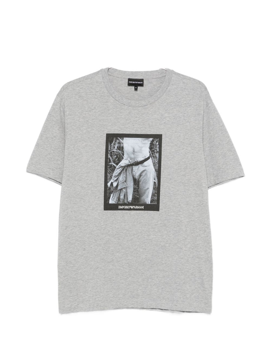 Emporio Armani Graphic Print Cotton T-Shirt — grey