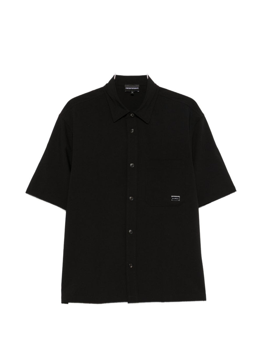 Emporio Armani Spread-Collar Cotton Shirt — Black
