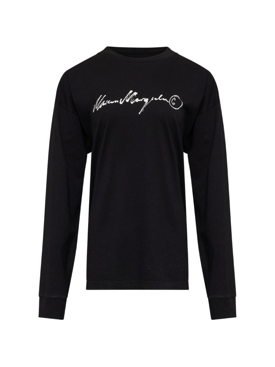 MM6 Maison Margiela Logo-Embroidered Cotton T-shirt — Black