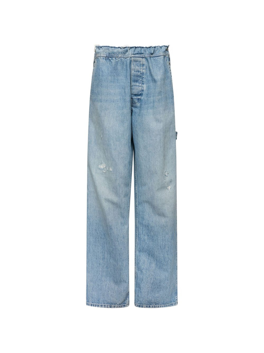 بنطلون MM6 Maison Margiela بساق واسعة وغسل فاتح دنيم جينز — أزرق فاتح