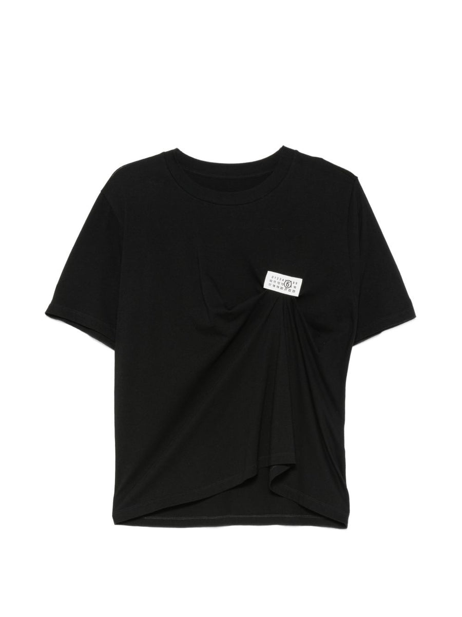 MM6 Maison Margiela Jersey Gathered Detailing T-Shirt — Black