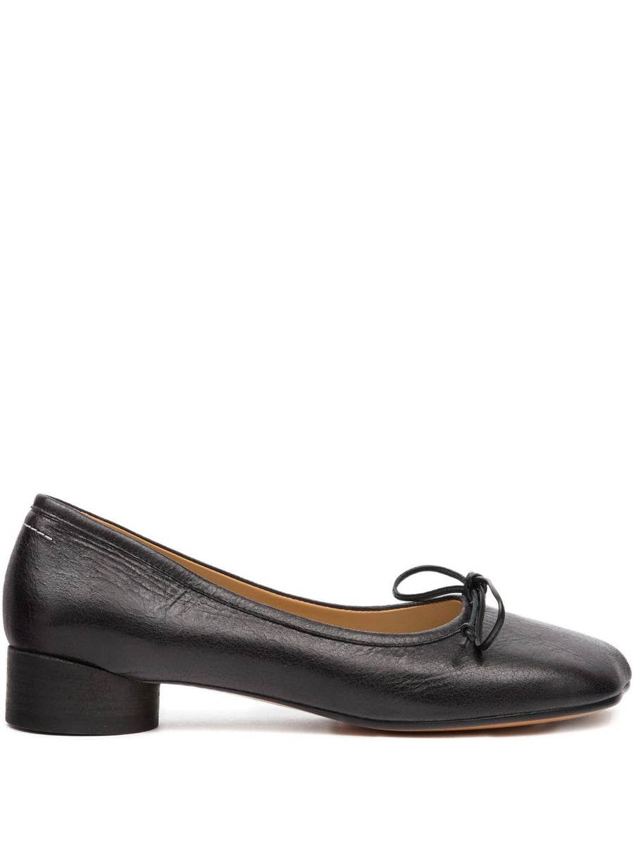MM6 Maison Margiela Leather Ballet Flat with Bow Ballet Flat — Black