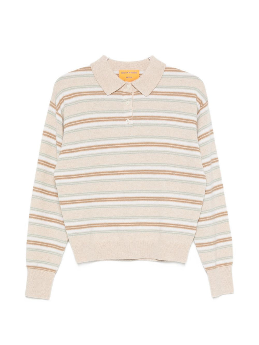 GUEST IN RESIDENCE Striped Cashmere Polo Shirt — Beige