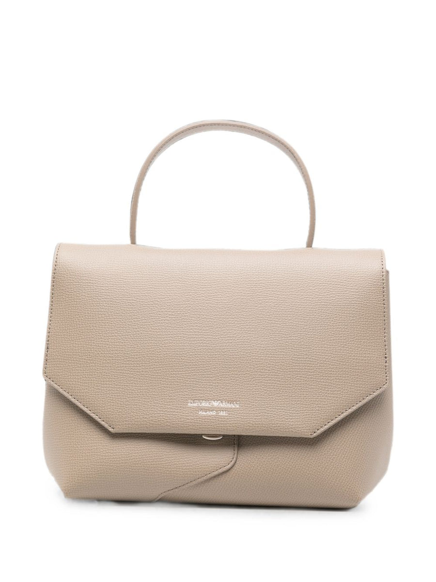 Emporio Armani Grained Leather Foldover Top Handle Bag — Beige