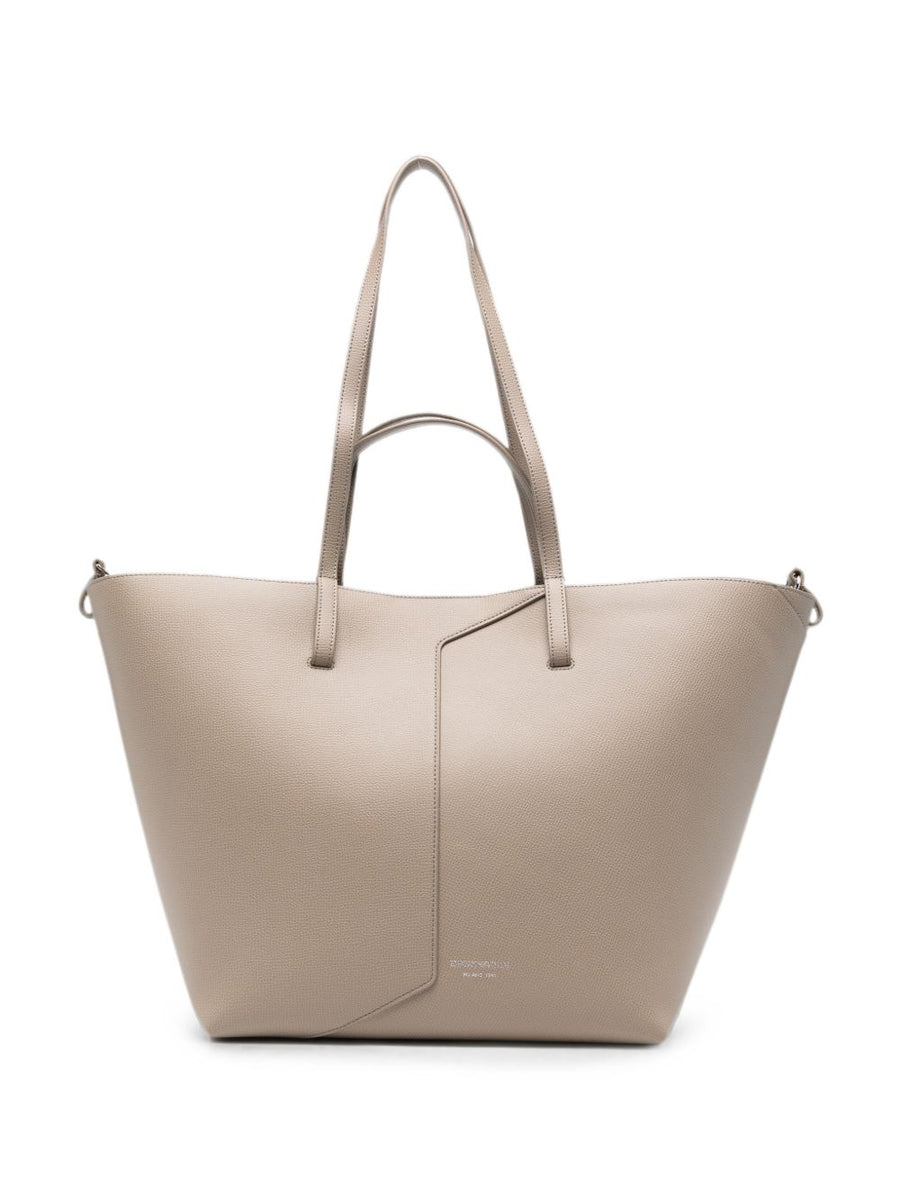 Emporio Armani Textured Leather Tote Bag — Beige