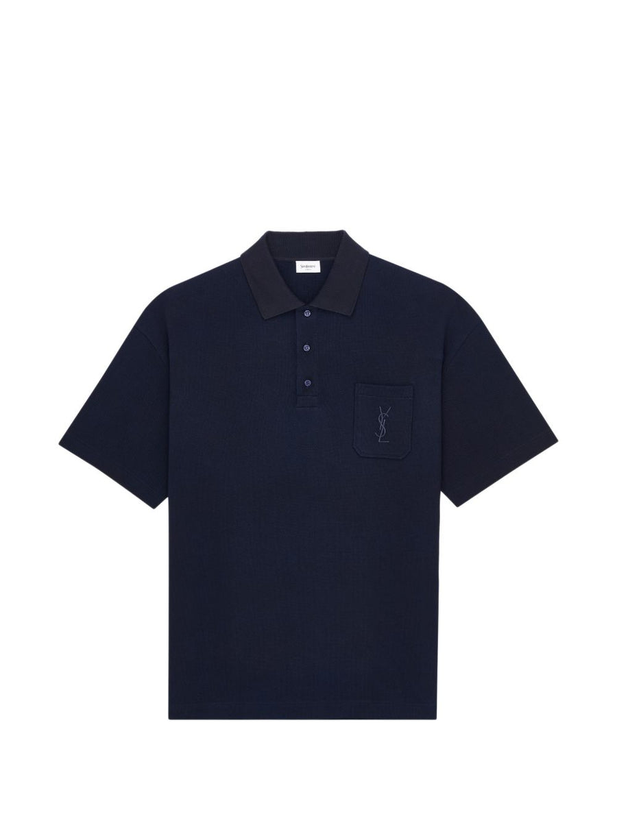 Saint Laurent Logo-Embroidered Cotton Polo — Navy