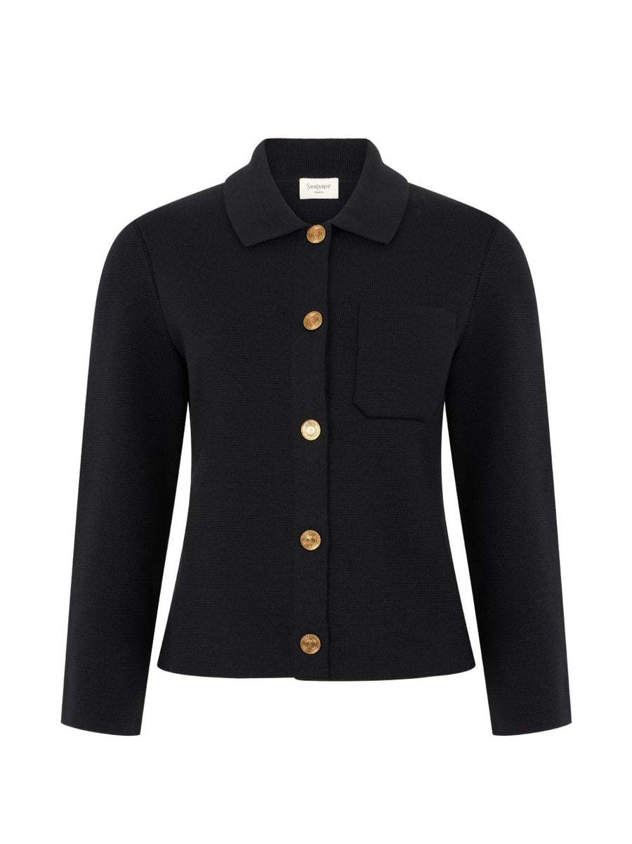 Saint Laurent Wool Button-Front Jacket — Black