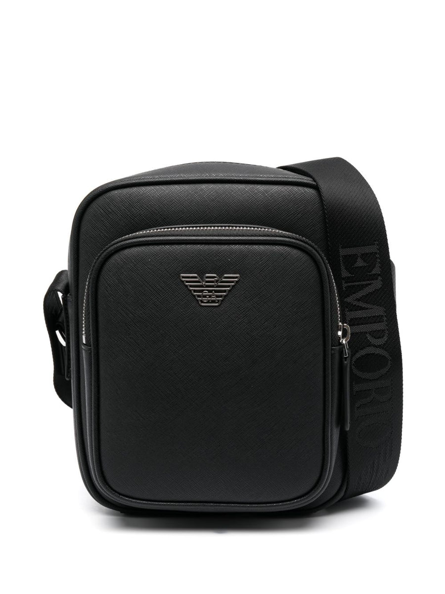 Emporio Armani Logo-Embossed Leather Crossbody Bag — Black