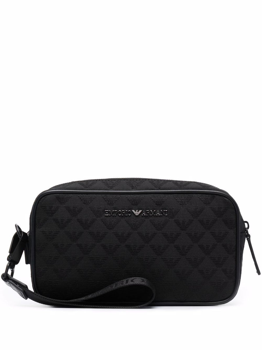 Emporio Armani Logo-Embossed Monogram Clutch — Black